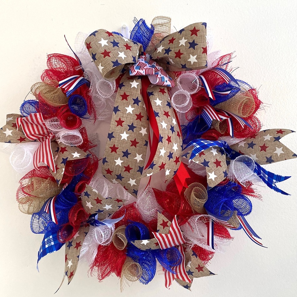 HANDCRAFTED Patriotic Wreath 4th of July Memorial Day Veterans Day Military